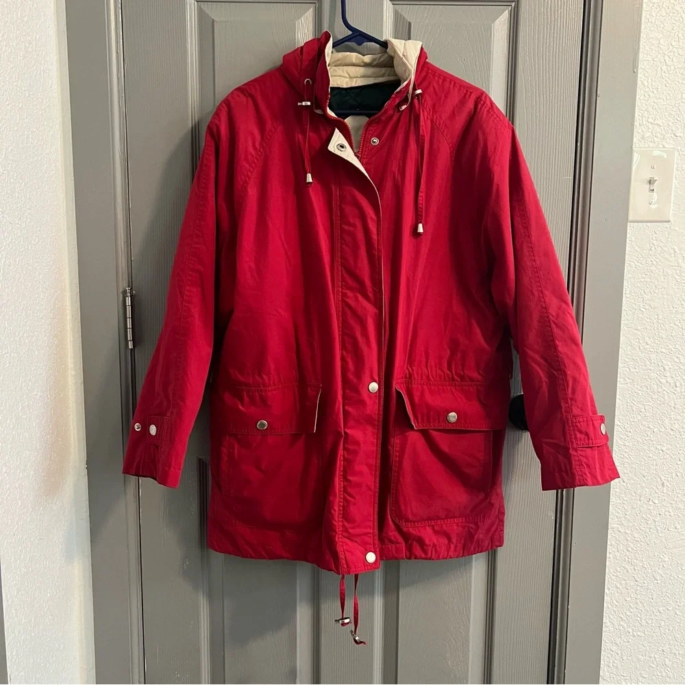 London Fog Red Jacket with Green Quilted lining - Picture 4 of 12